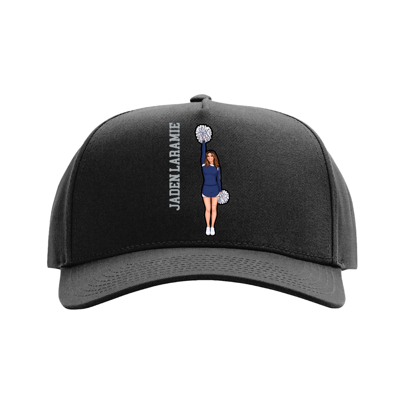 Full Fabric Five-Panel Champ Cap — Name Vertical in Black