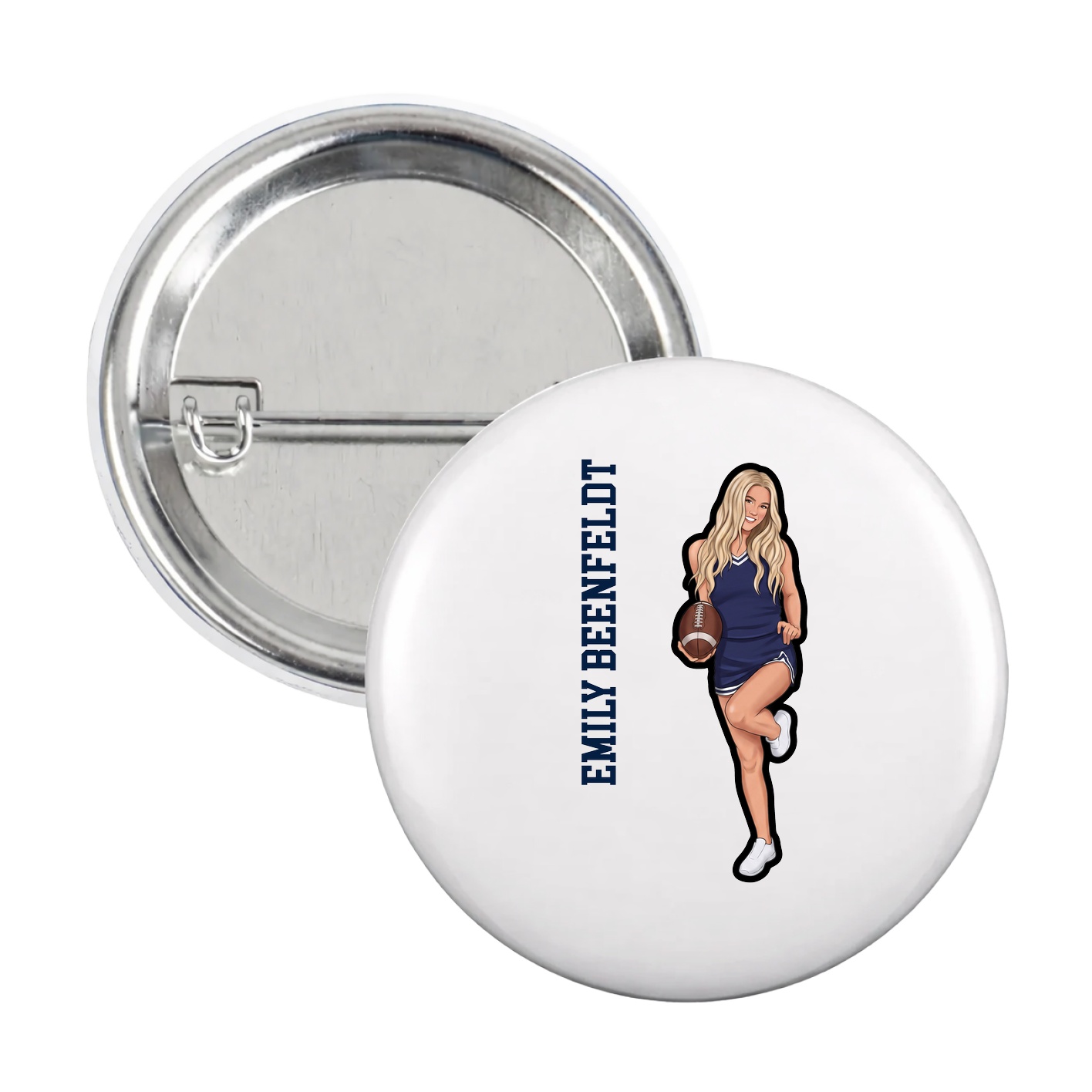 Game Day Button — Name Vertical in White