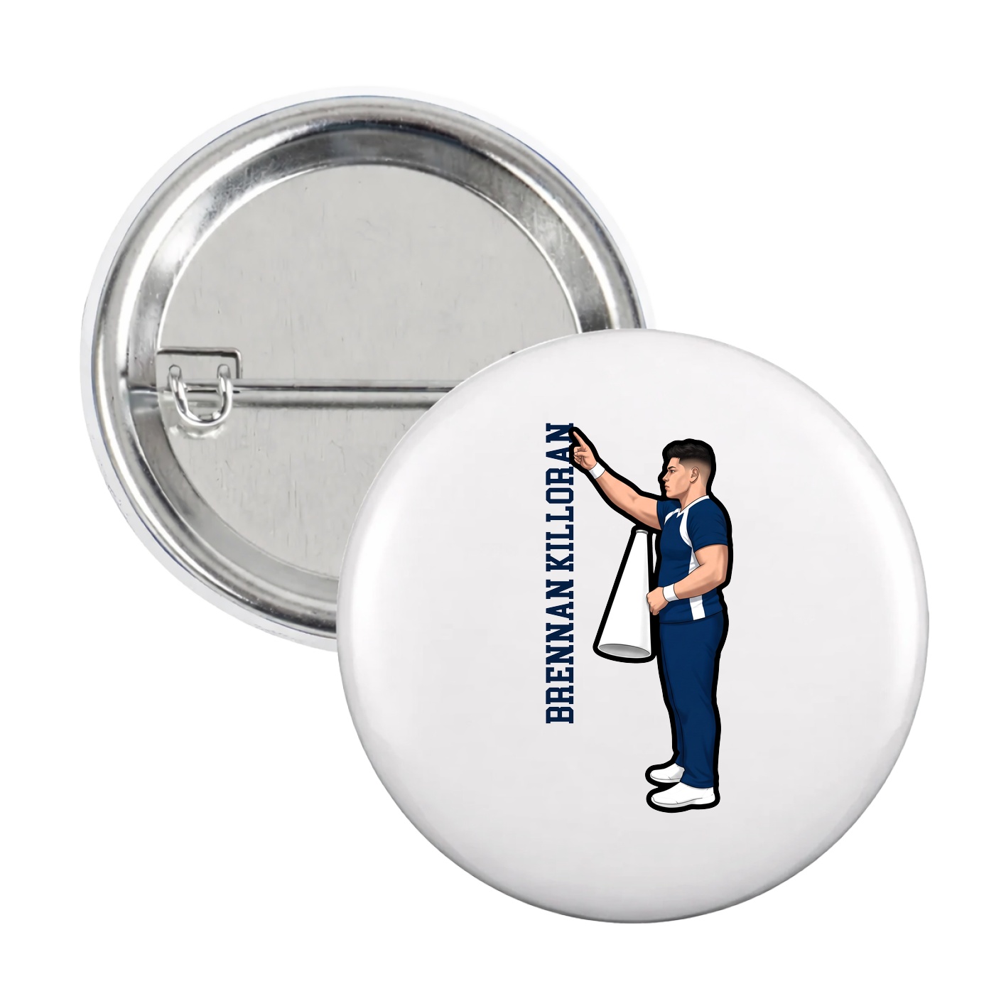 Game Day Button — Name Vertical in White
