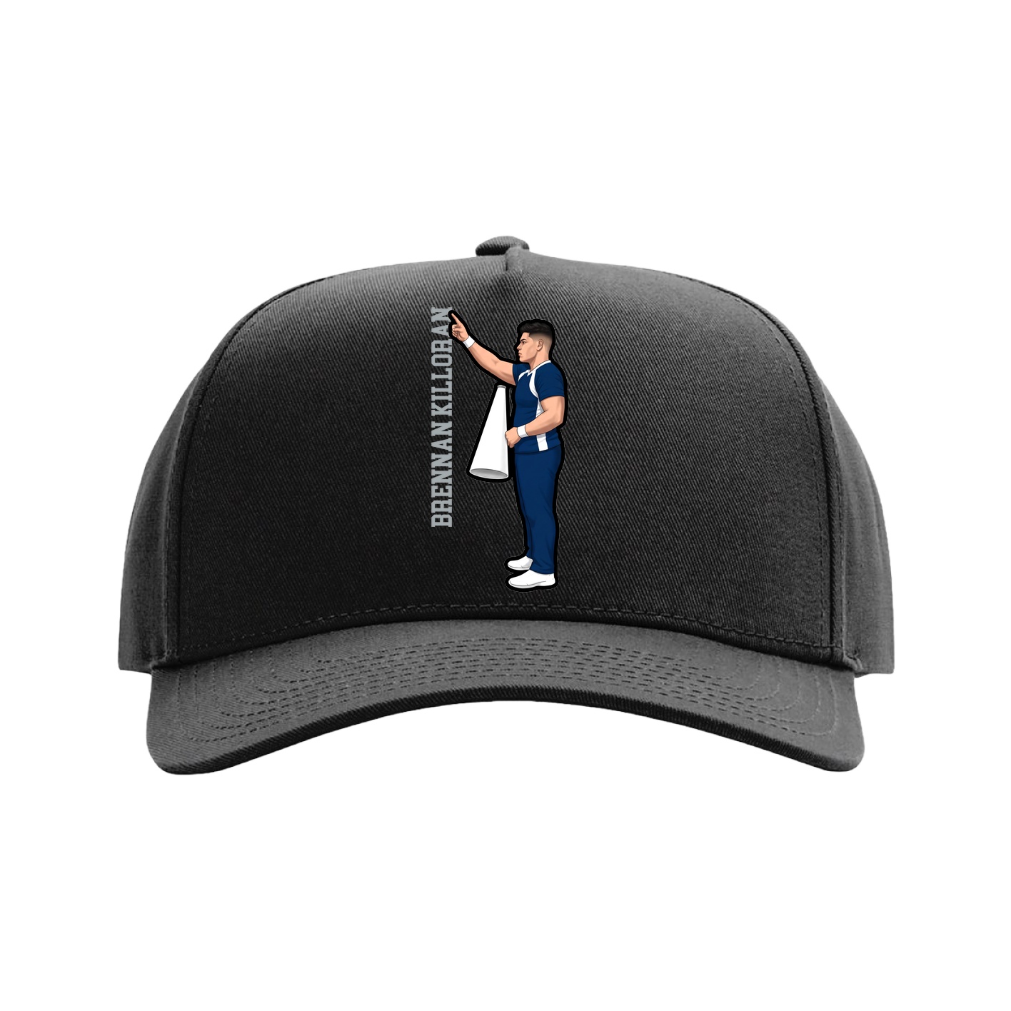 Full Fabric Five-Panel Champ Cap — Name Vertical in Black