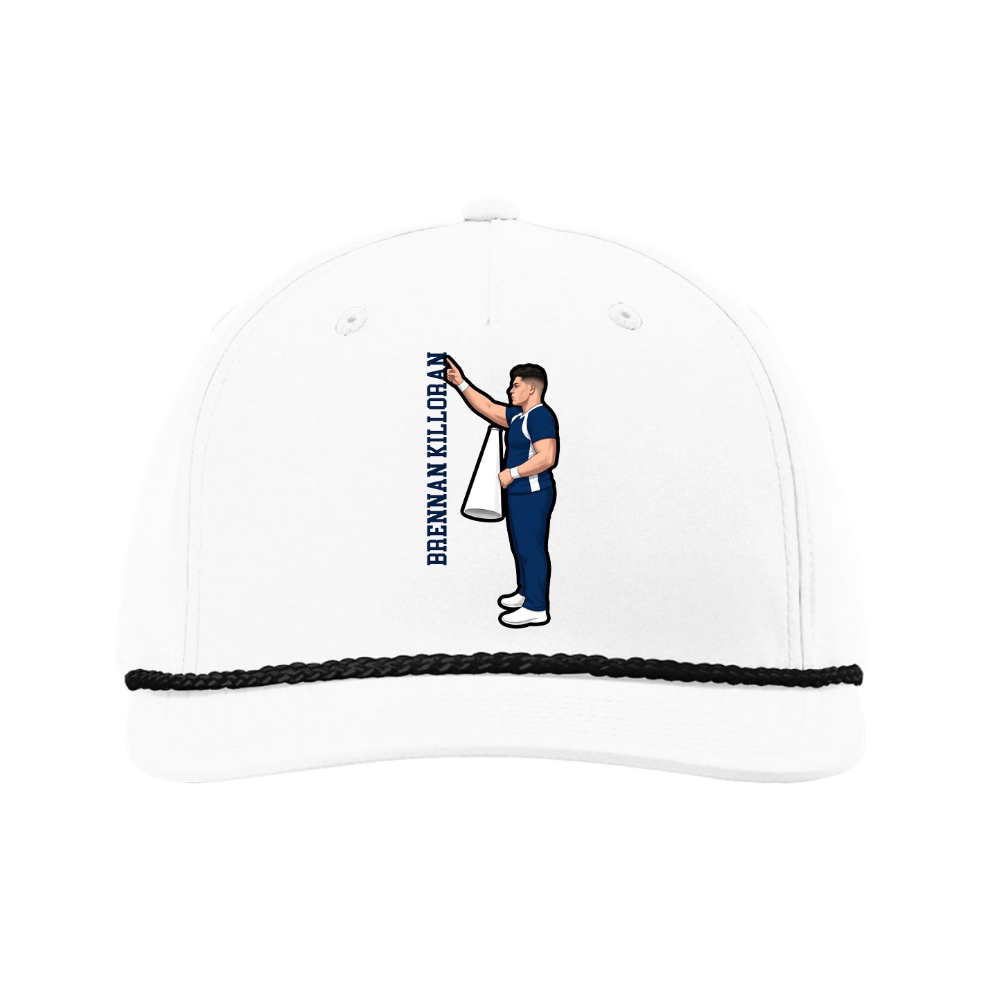 Five-Panel Classic Rope Cap — Name Vertical in White