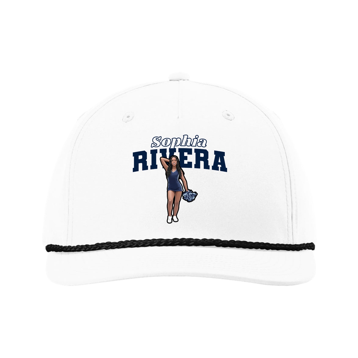 Five-Panel Classic Rope Cap — Name Arch in White