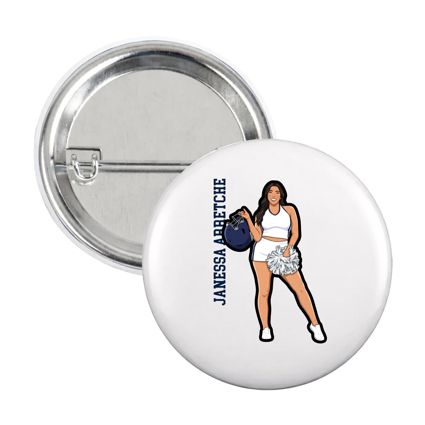 Game Day Button — Name Vertical in White