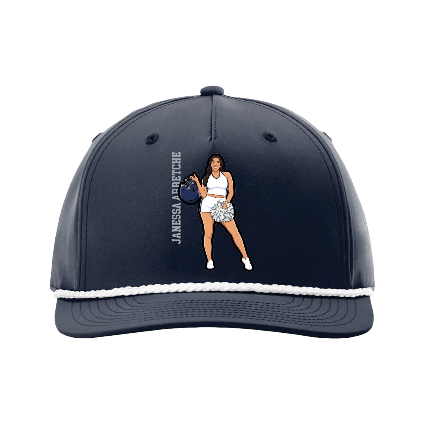 Five-Panel Classic Rope Cap — Name Vertical in Navy