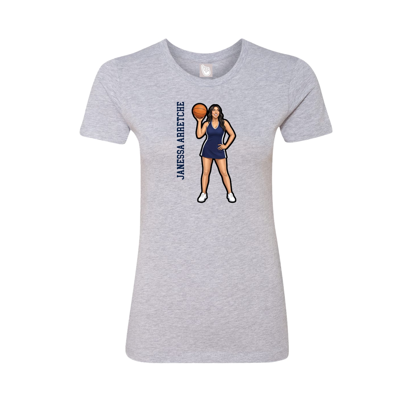 Fitted Women's Tee — Name Vertical in Grey