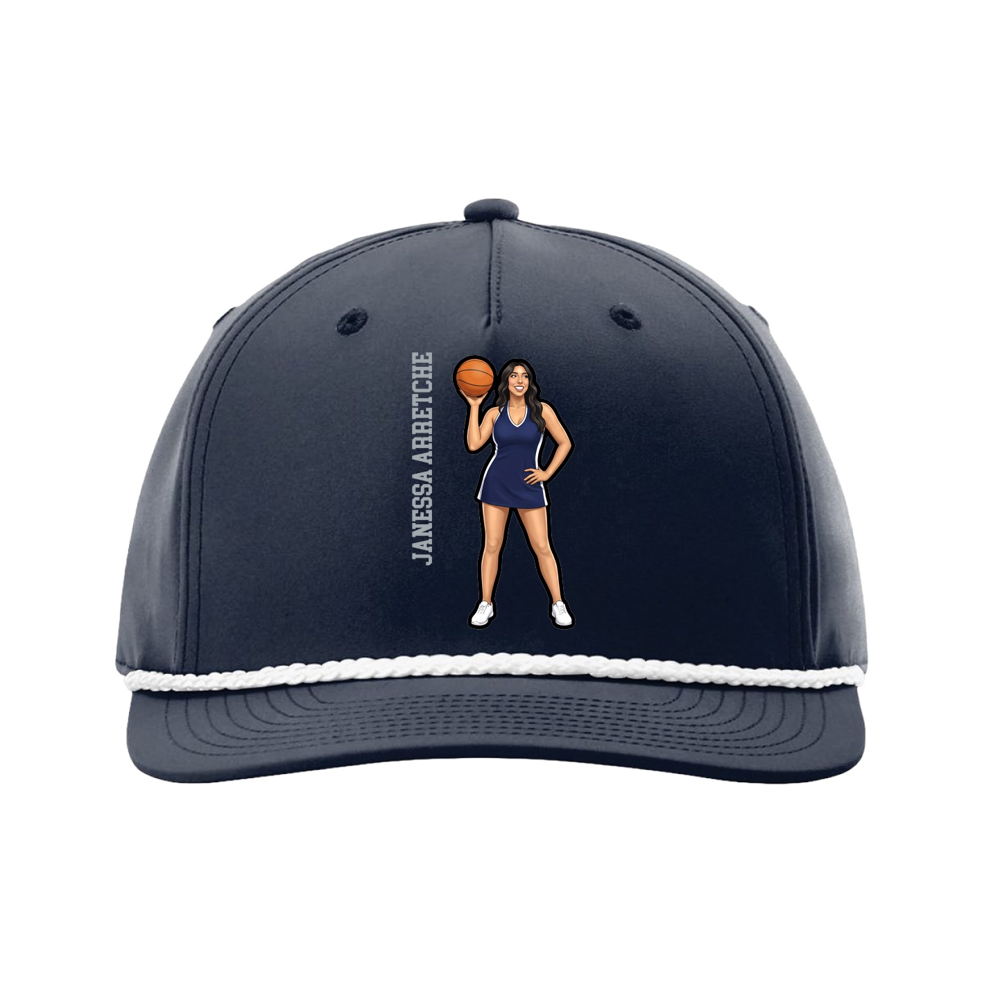 Five-Panel Classic Rope Cap — Name Vertical in Navy