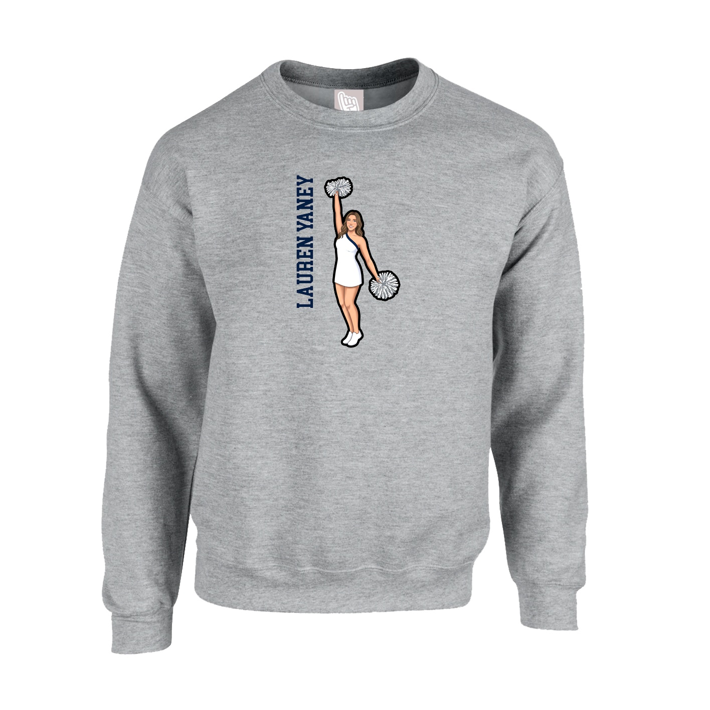 Fleece Crew — Name Vertical in Grey
