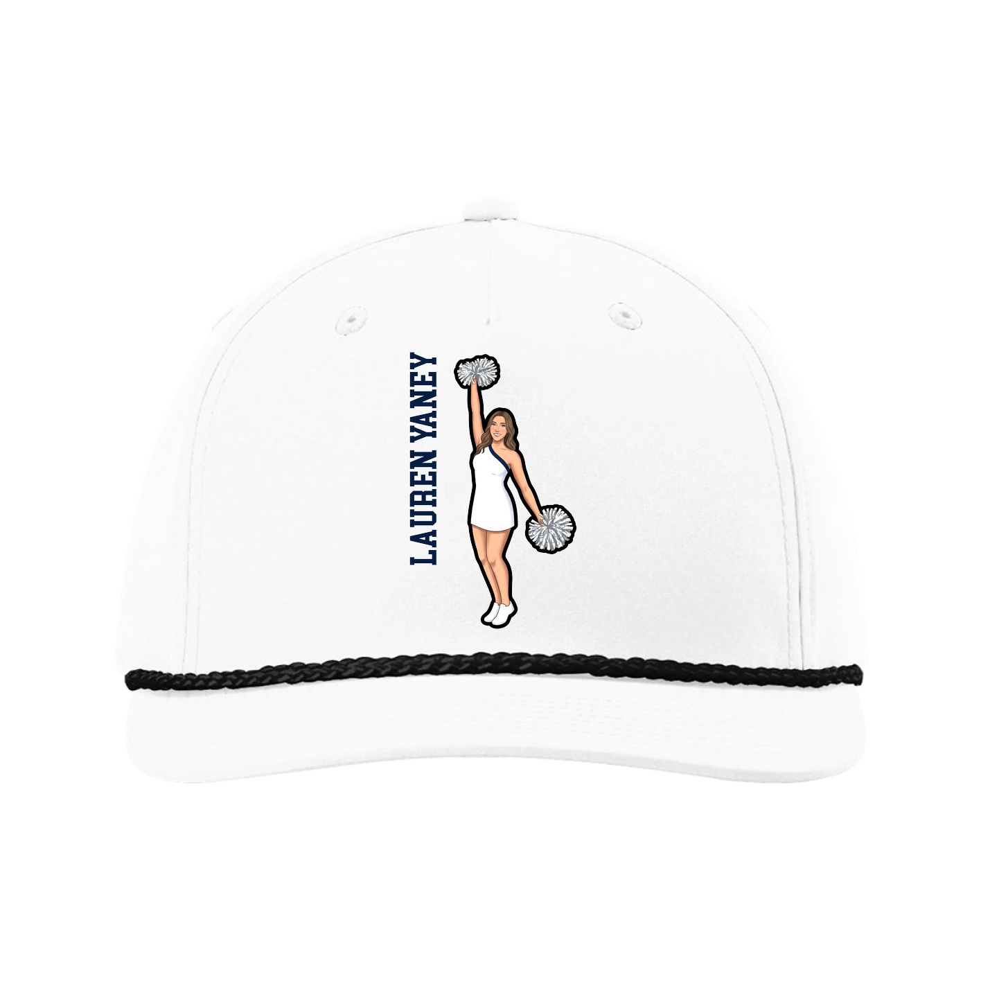 Five-Panel Classic Rope Cap — Name Vertical in White