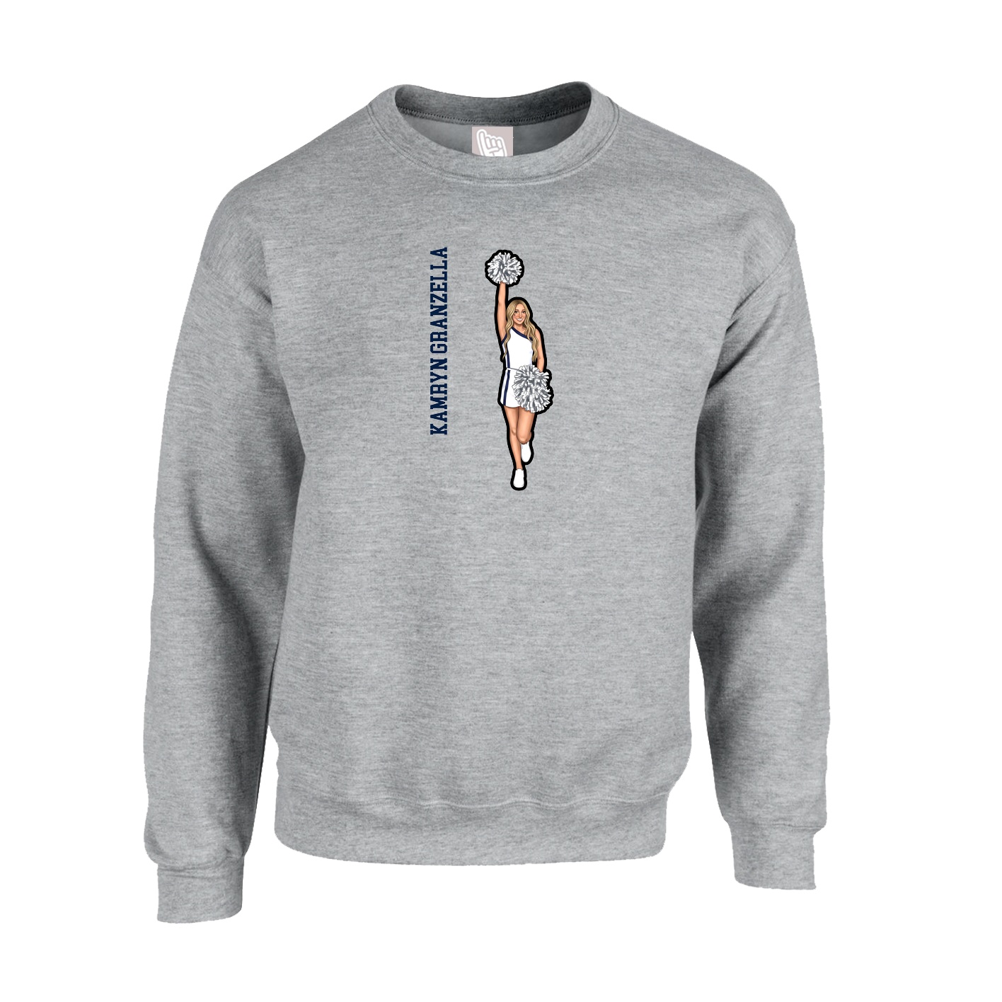 Fleece Crew — Name Vertical in Grey