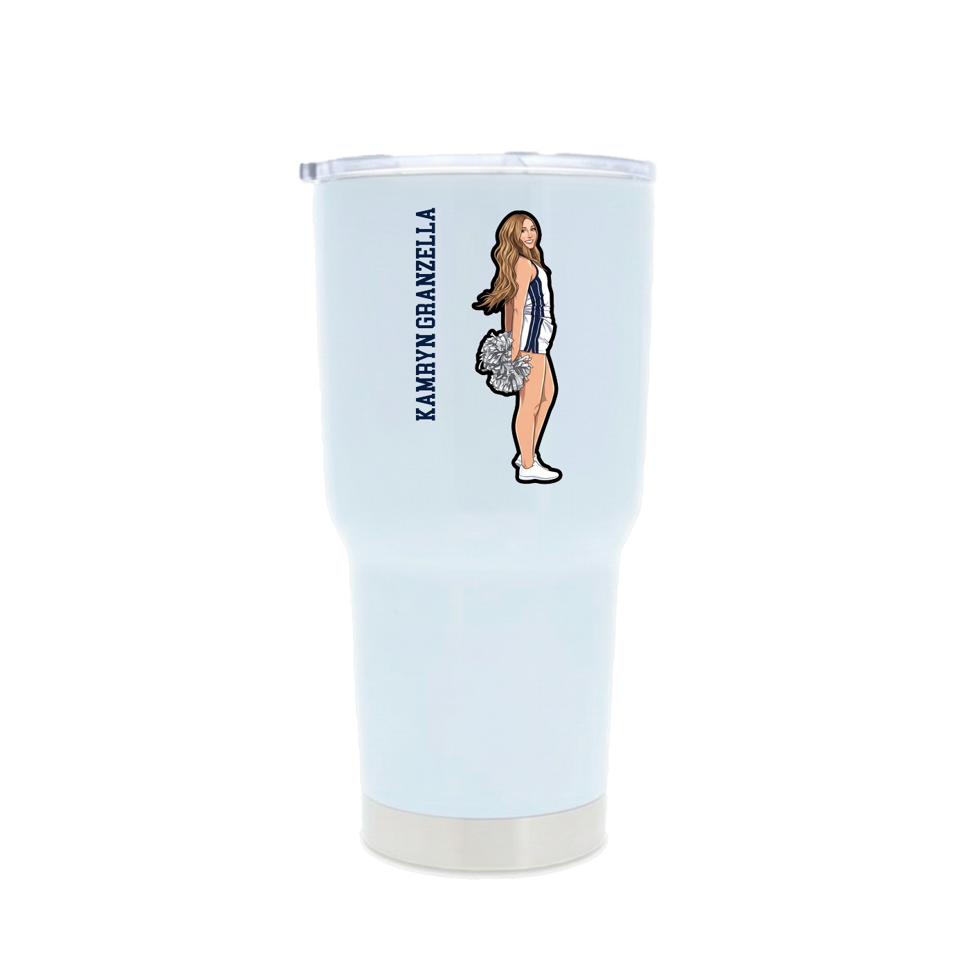 30oz Stainless Steel Tumbler — Name Vertical in White