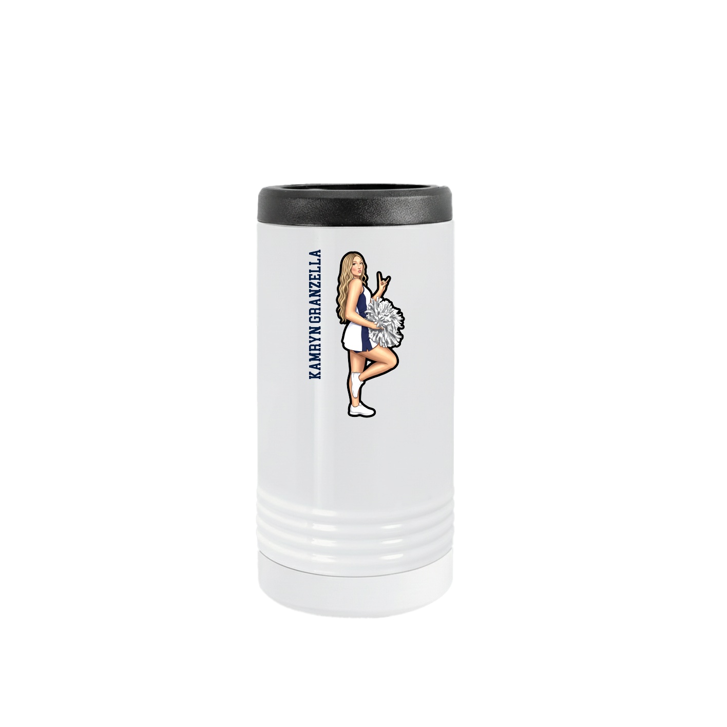 Slim Beverage Holder — Name Vertical in White