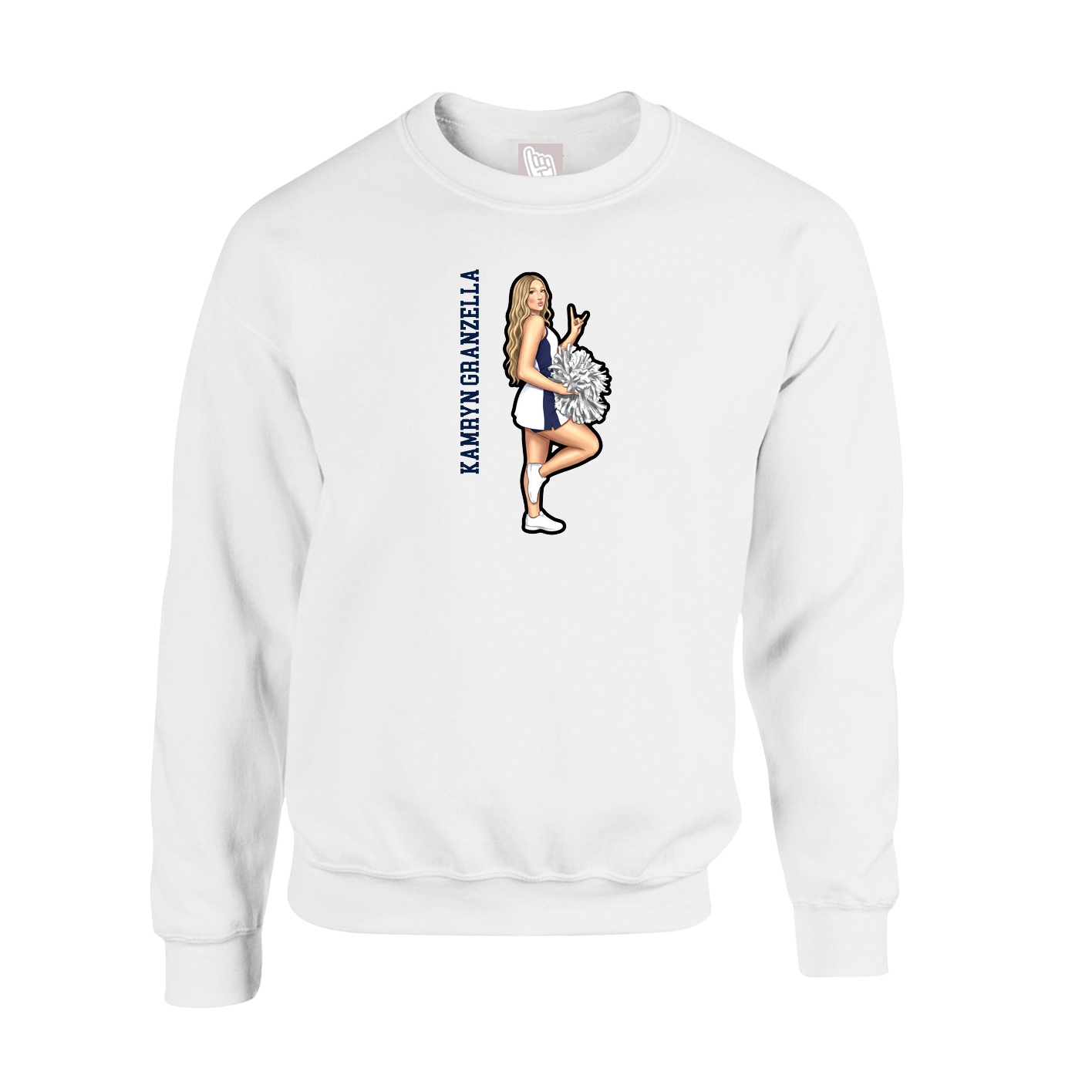 Fleece Crew — Name Vertical in White