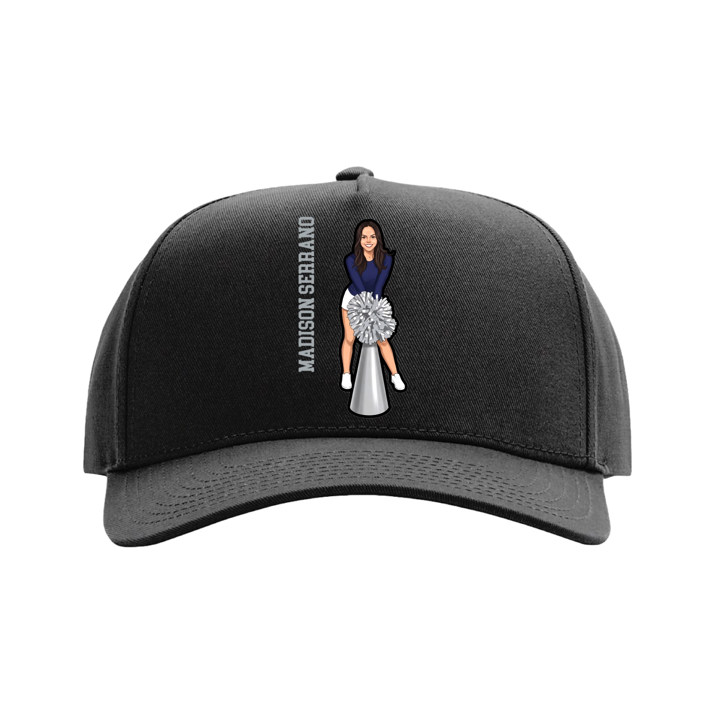 Full Fabric Five-Panel Champ Cap — Name Vertical in Black