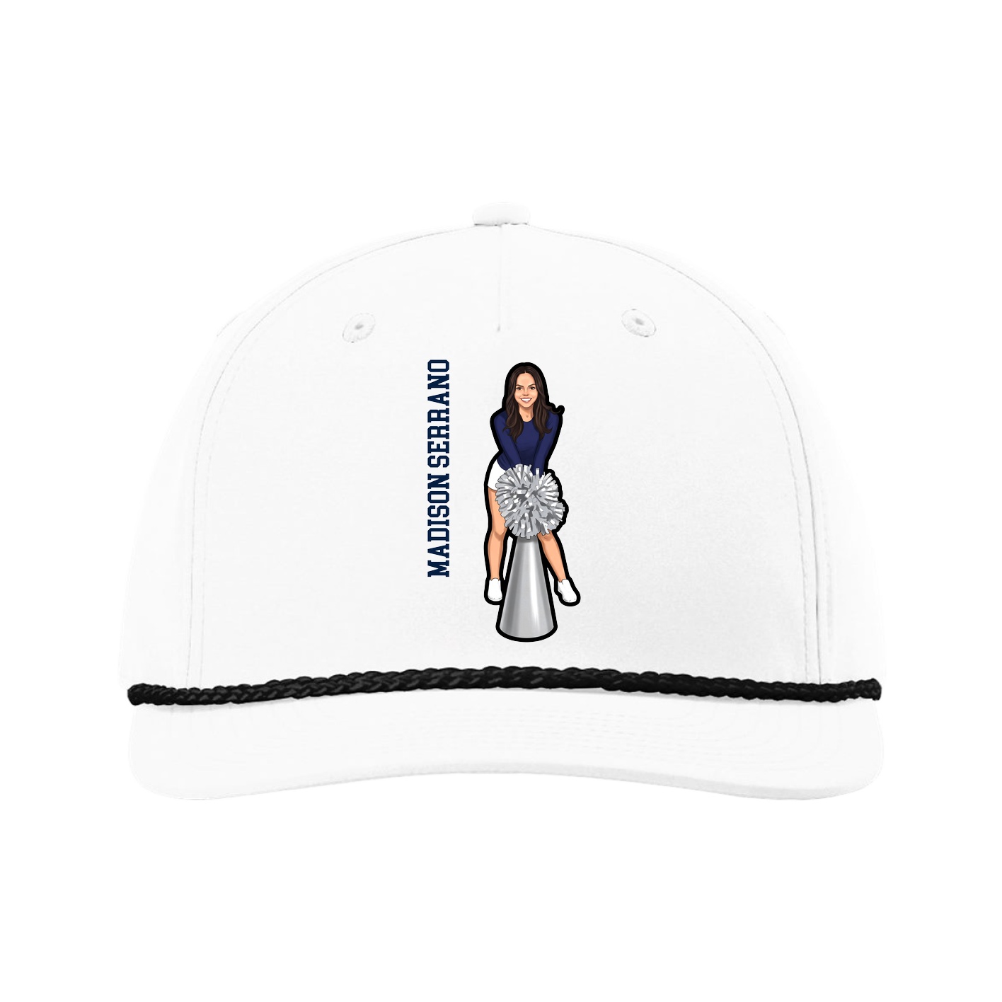 Five-Panel Classic Rope Cap — Name Vertical in White