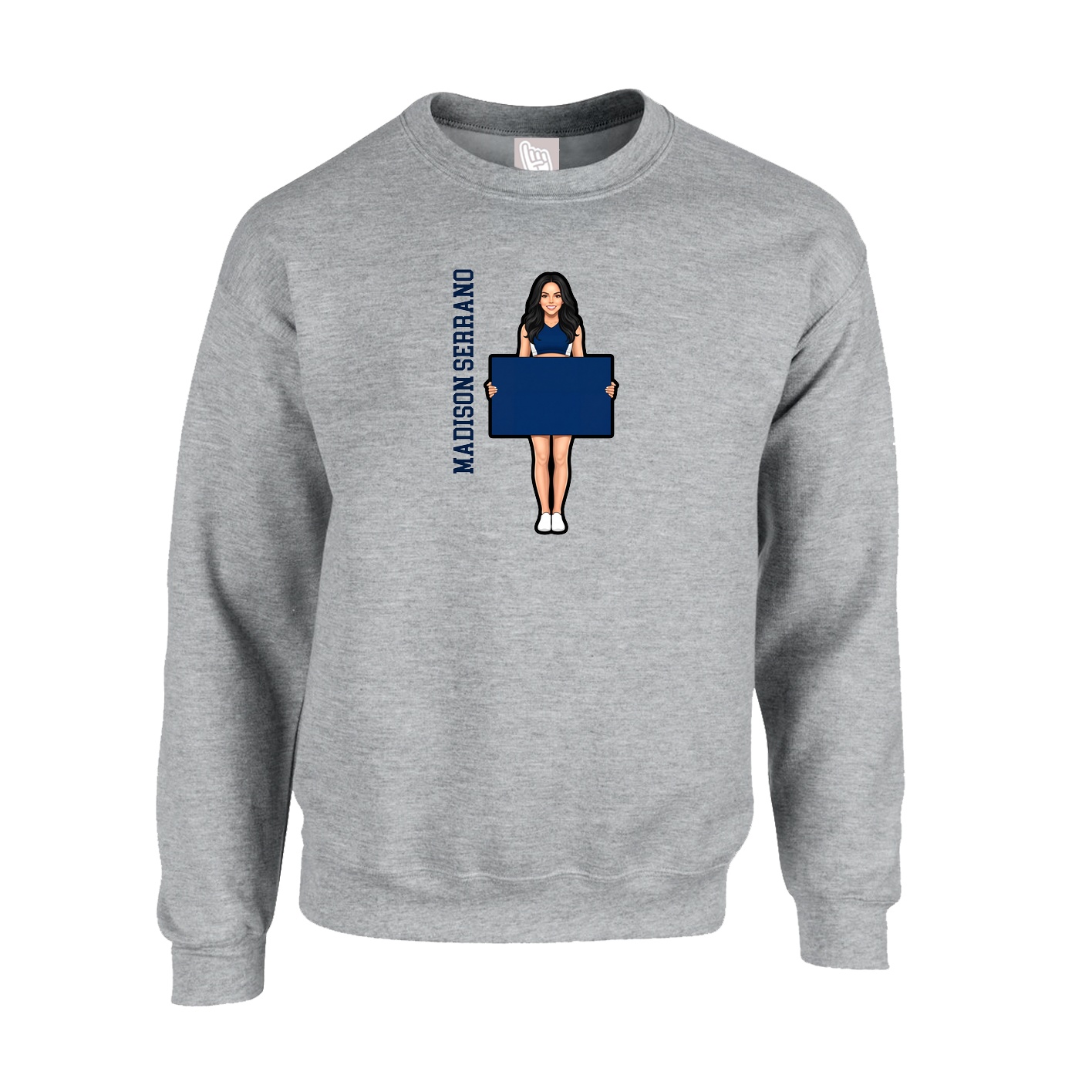 Fleece Crew — Name Vertical in Grey