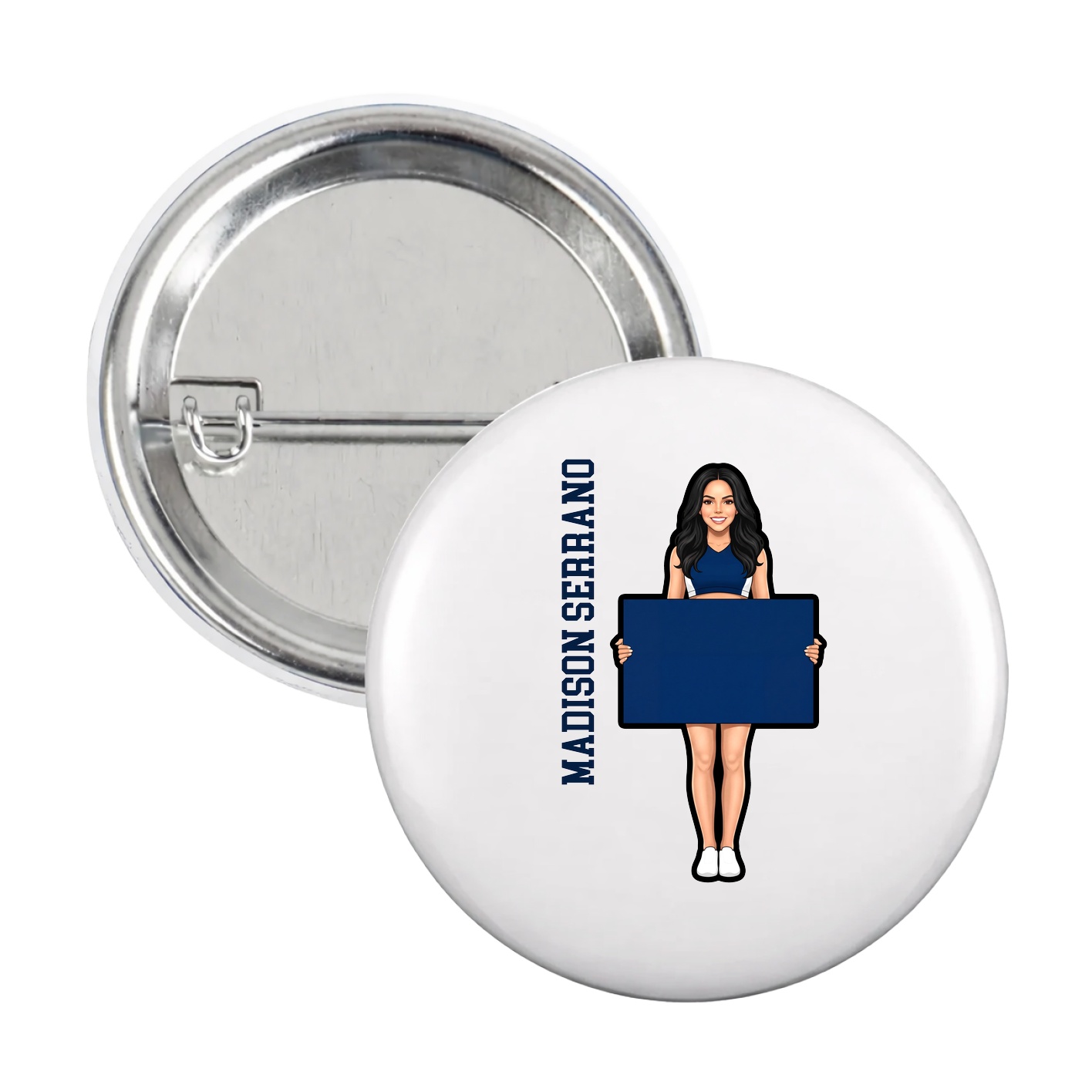 Game Day Button — Name Vertical in White
