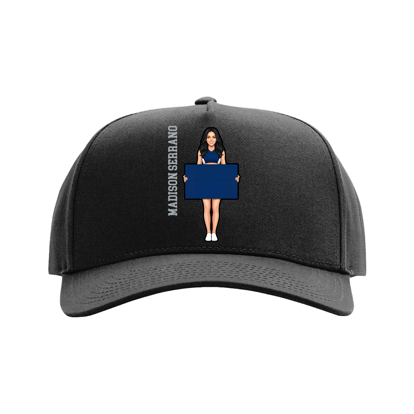 Full Fabric Five-Panel Champ Cap — Name Vertical in Black