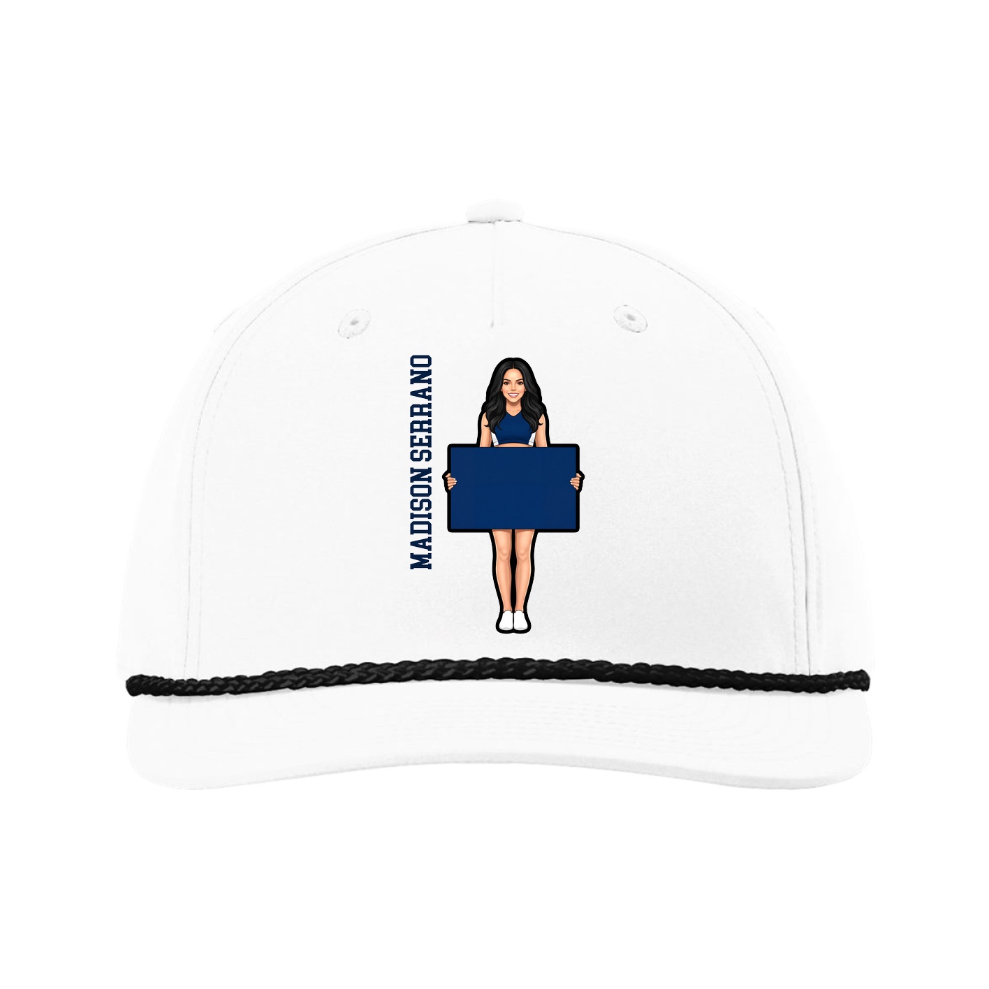 Five-Panel Classic Rope Cap — Name Vertical in White