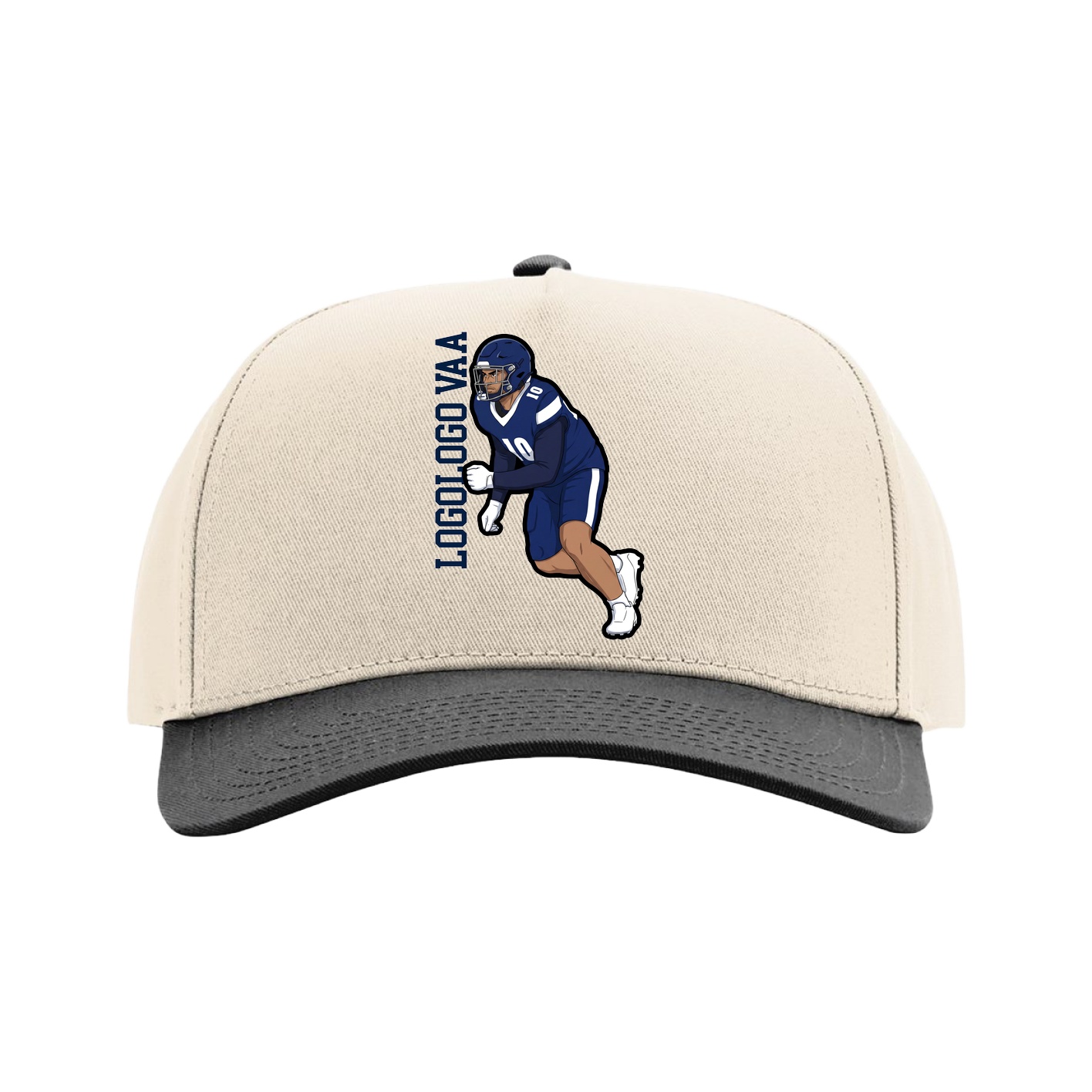 Full Fabric Five-Panel Champ Cap — Name Vertical in Cream/Black