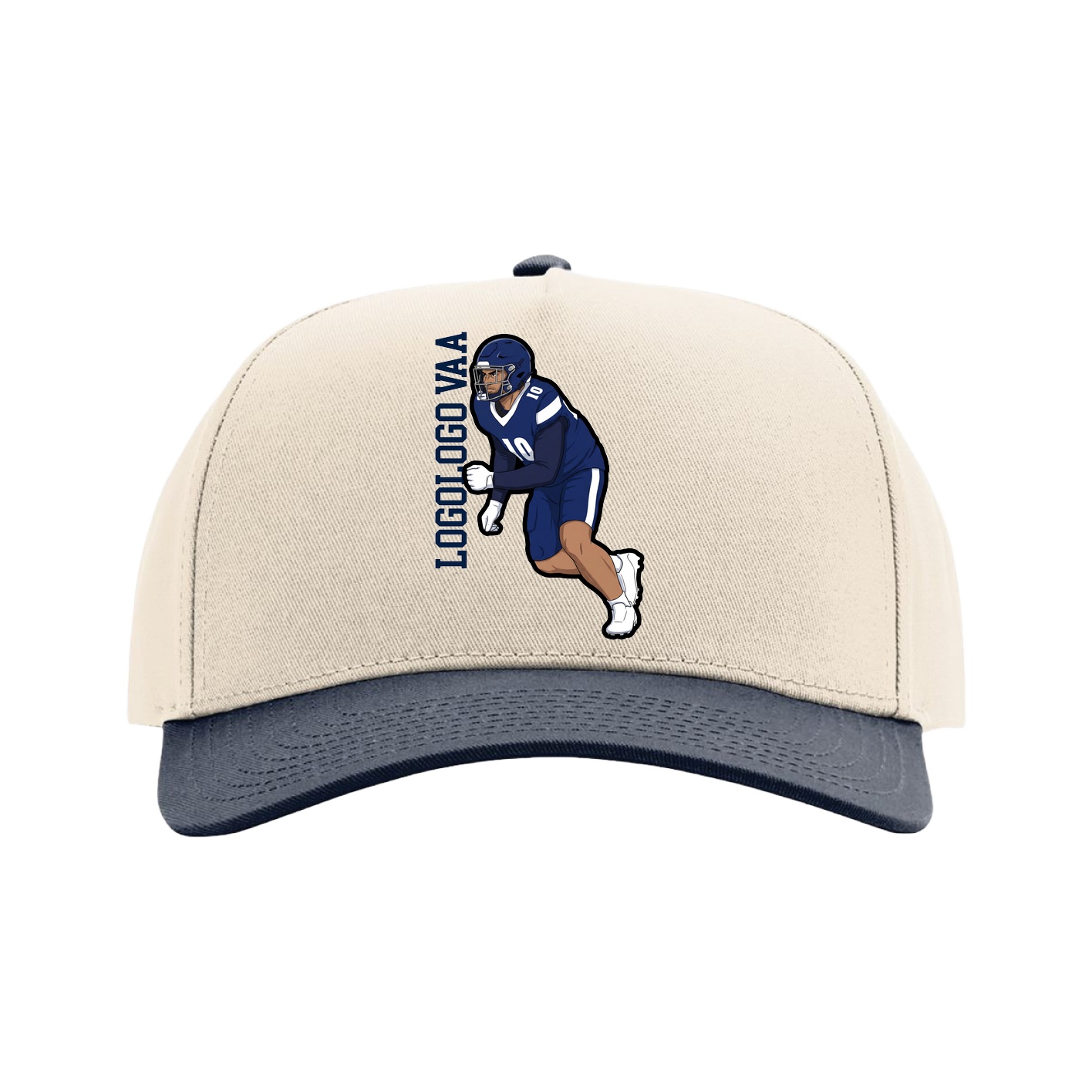 Full Fabric Five-Panel Champ Cap — Name Vertical in Cream/Navy