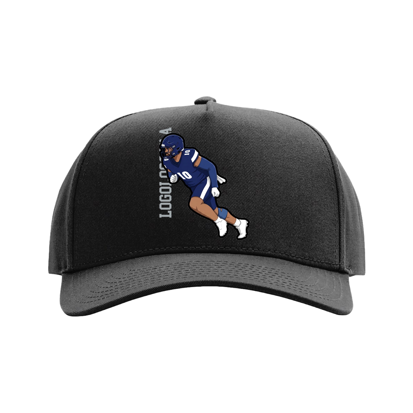 Full Fabric Five-Panel Champ Cap — Name Vertical in Black