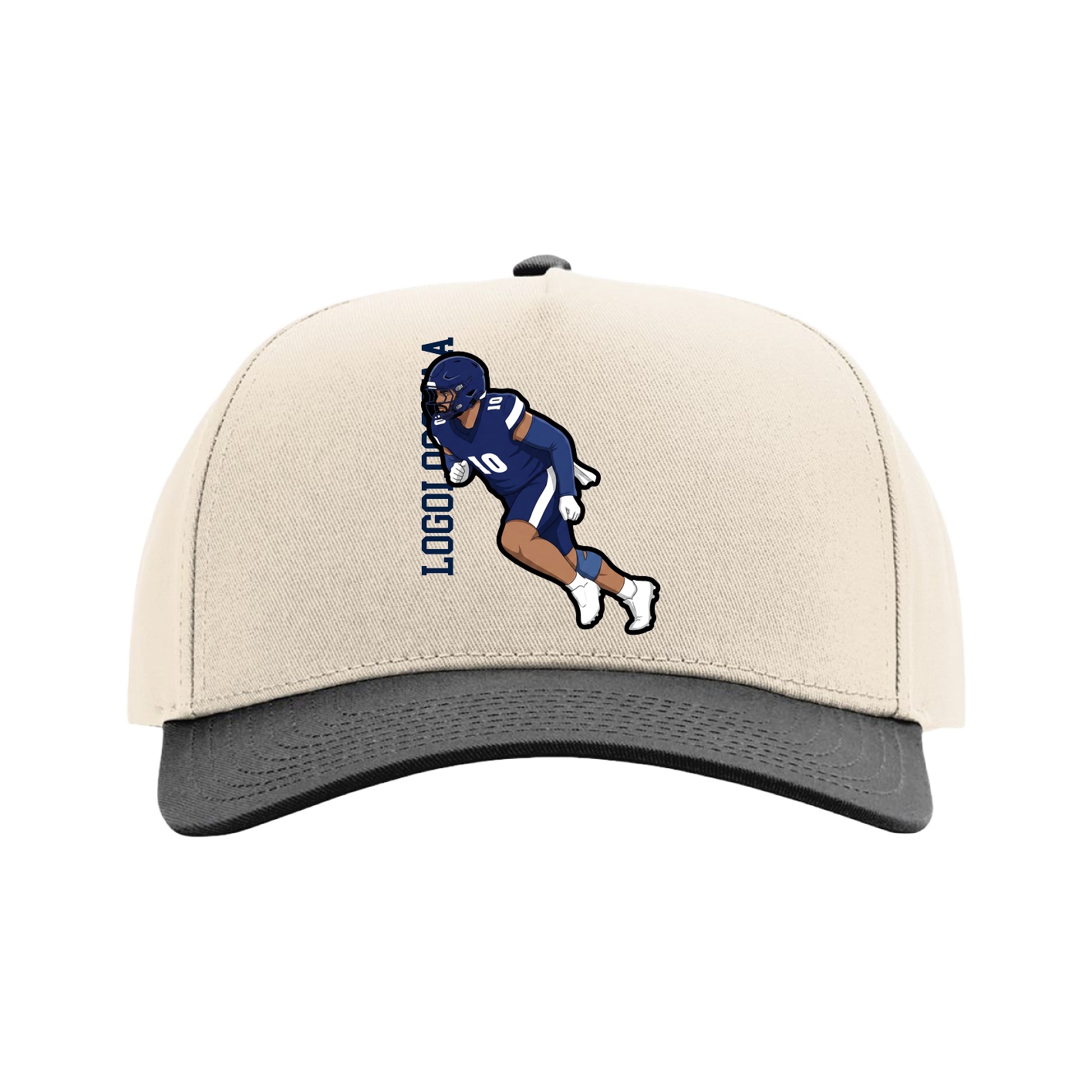 Full Fabric Five-Panel Champ Cap — Name Vertical in Cream/Black