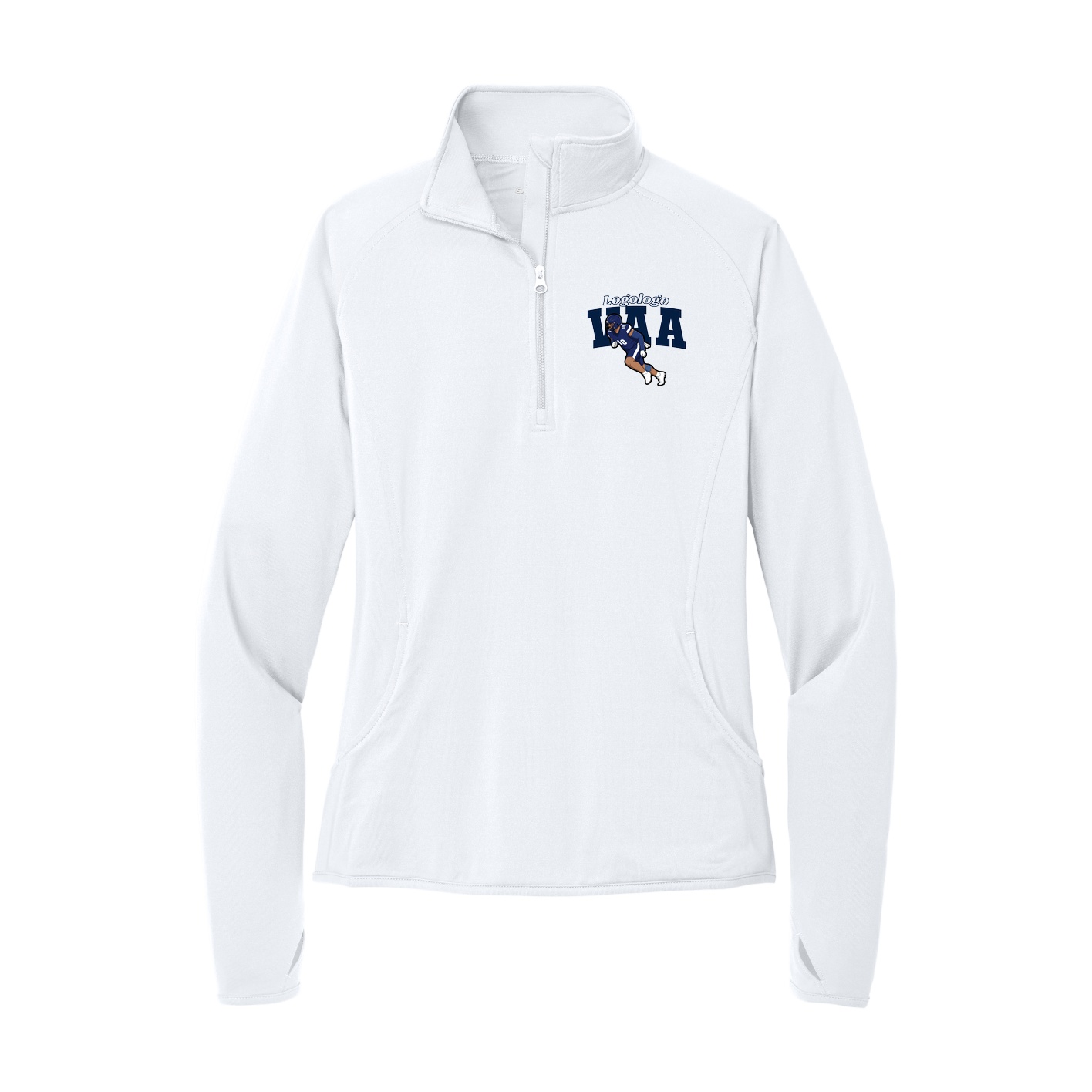 Women's Q-Zip Pullover — Name Arch in White