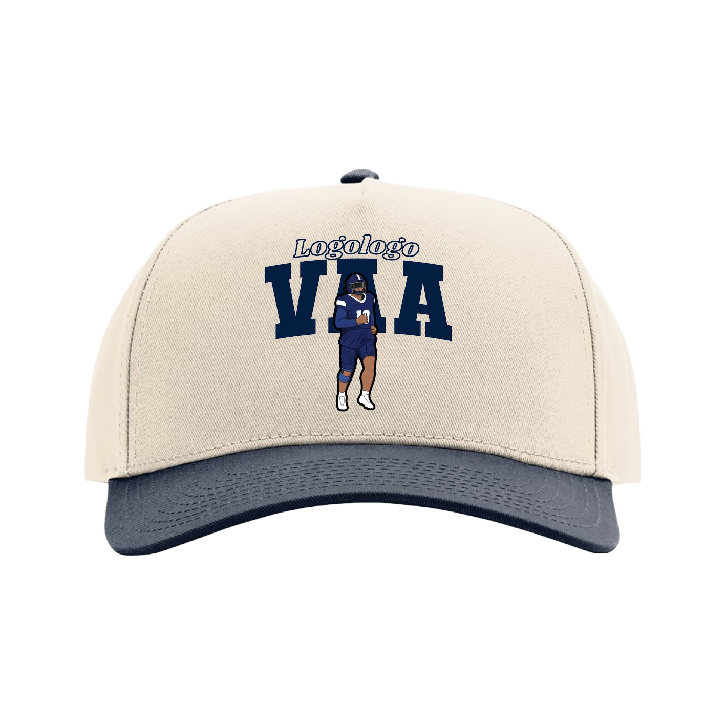 Full Fabric Five-Panel Champ Cap — Name Arch in Cream/Navy