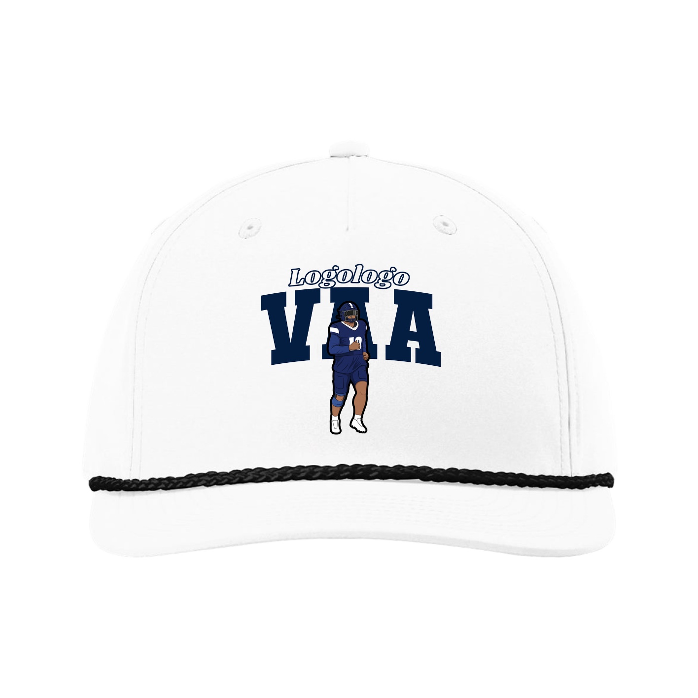 Five-Panel Classic Rope Cap — Name Arch in White