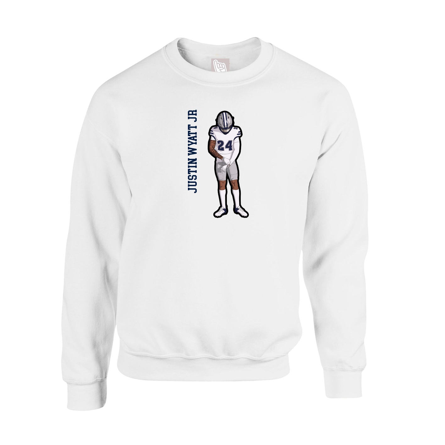 Fleece Crew — Name Vertical in White