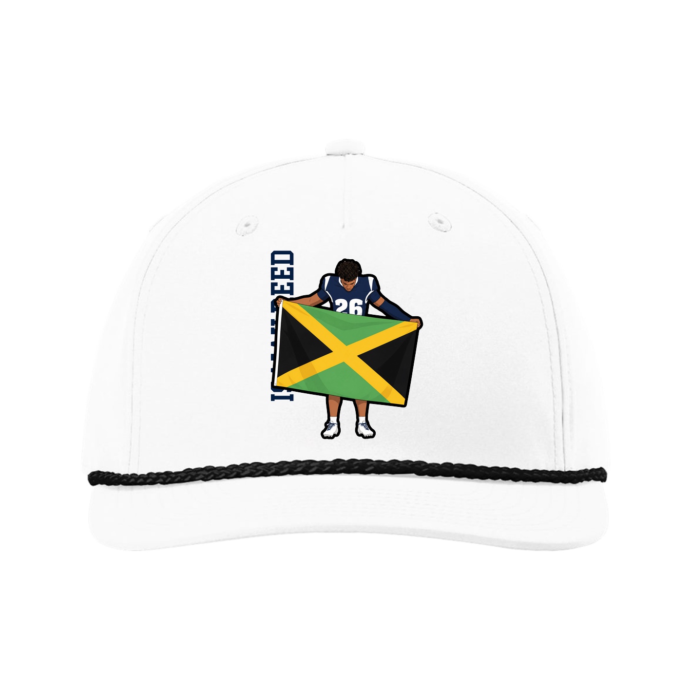 Five-Panel Classic Rope Cap — Name Vertical in White