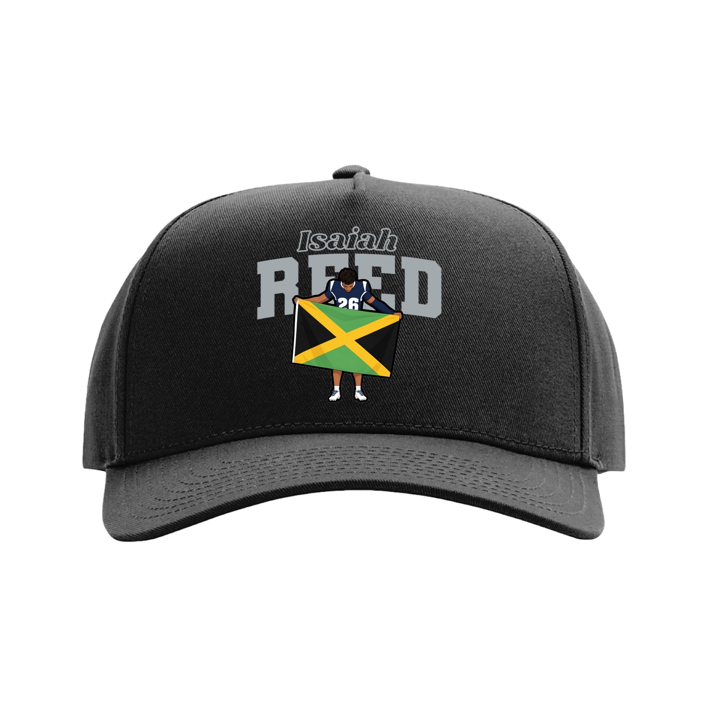 Full Fabric Five-Panel Champ Cap — Name Arch in Black