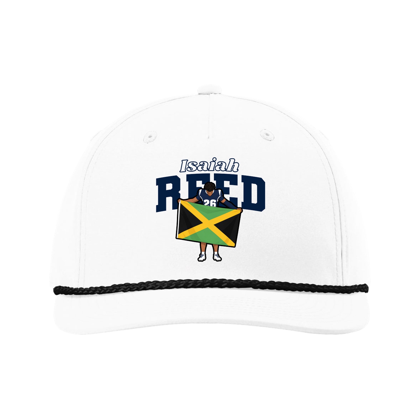 Five-Panel Classic Rope Cap — Name Arch in White