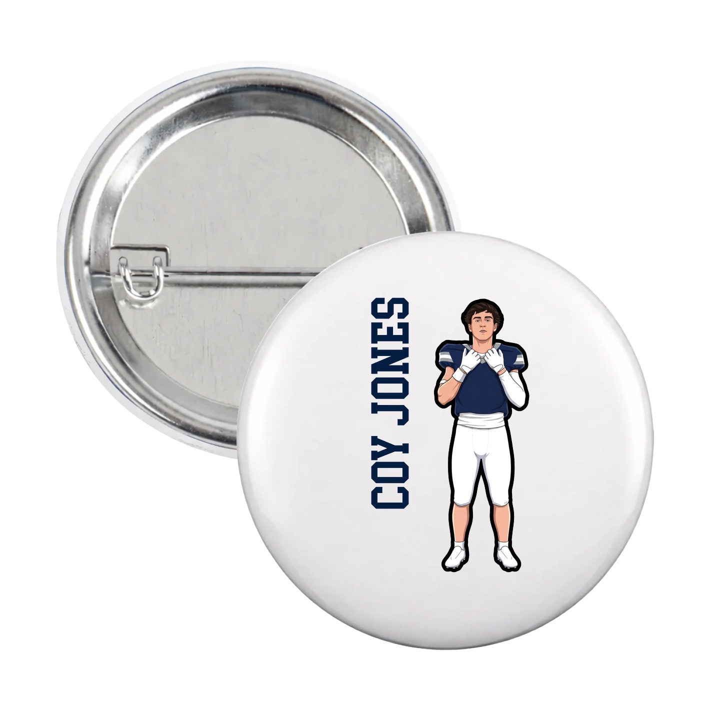 Game Day Button — Name Vertical in White