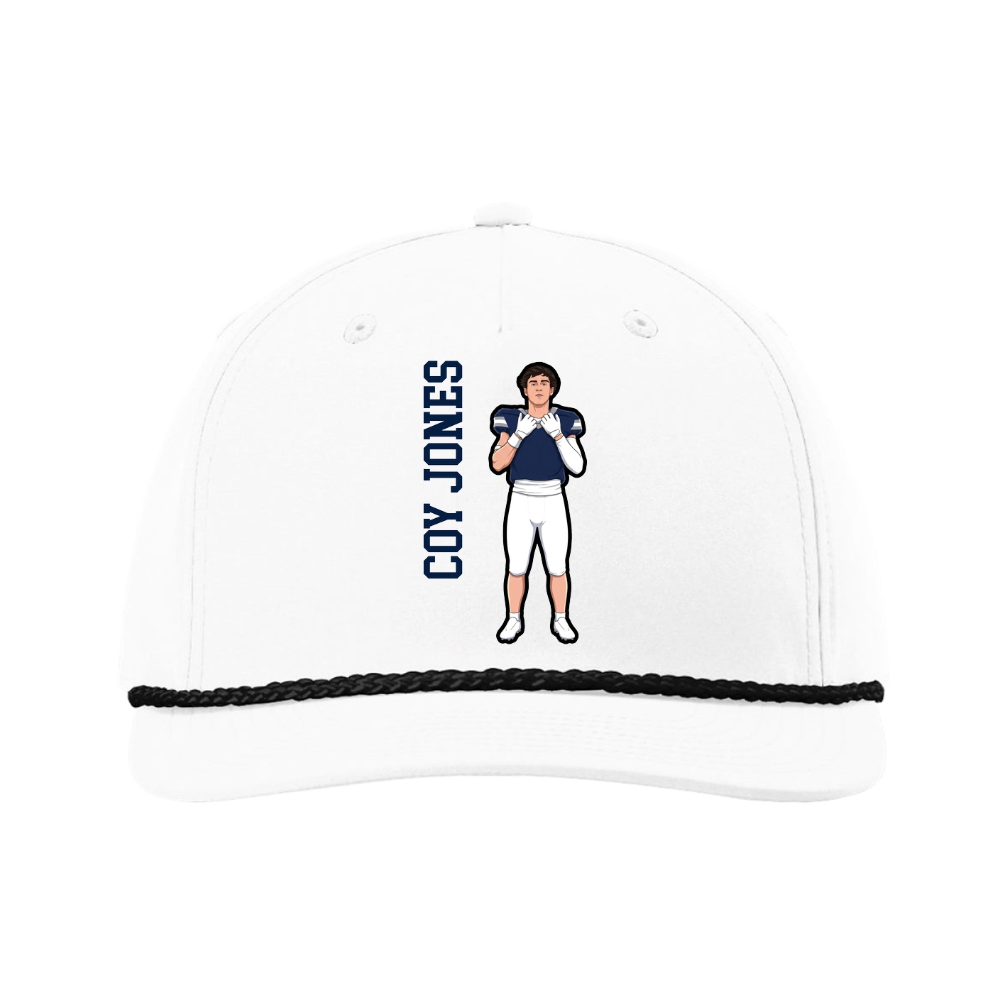 Five-Panel Classic Rope Cap — Name Vertical in White