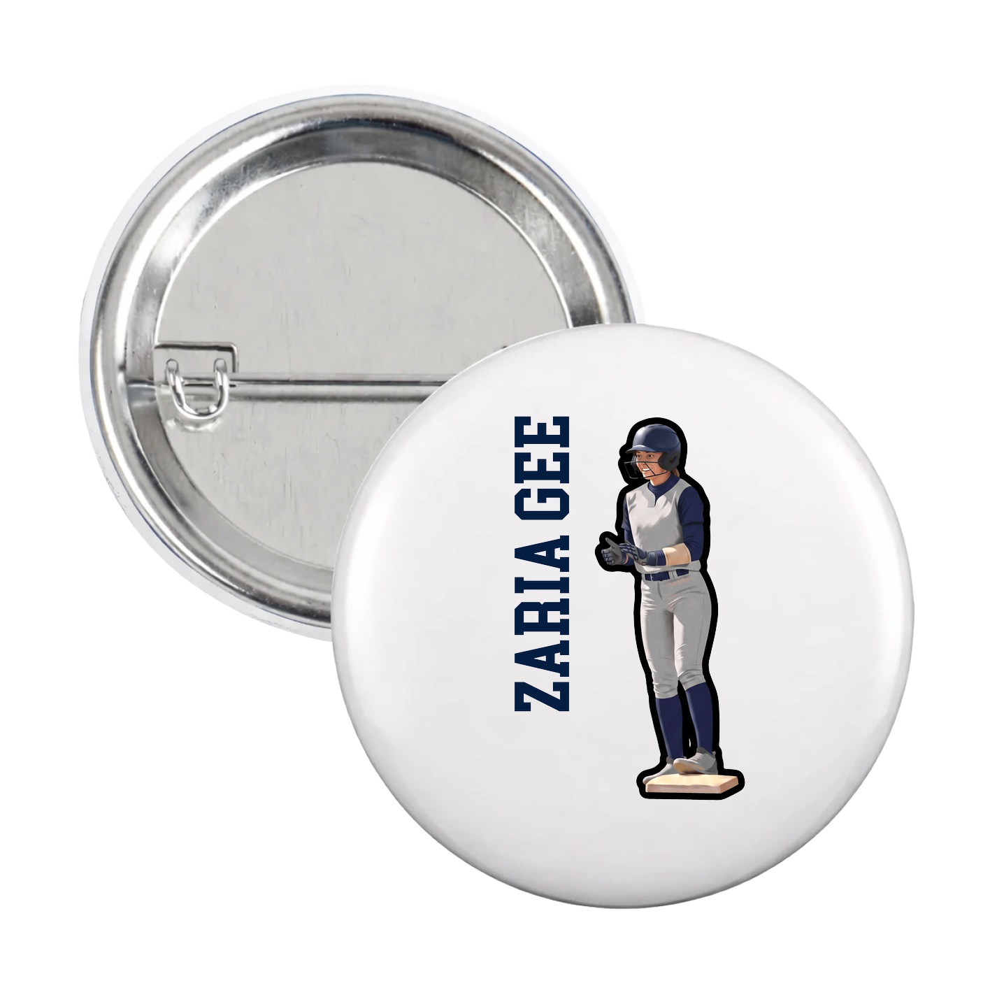 Game Day Button — Name Vertical in White