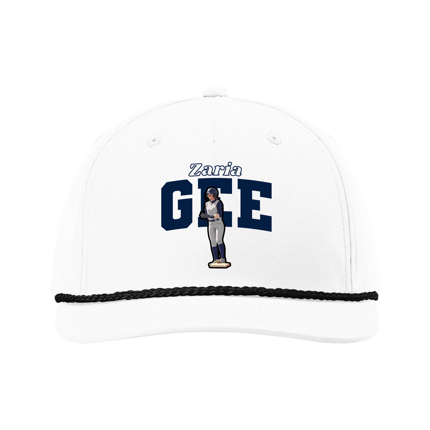 Five-Panel Classic Rope Cap — Name Arch in White