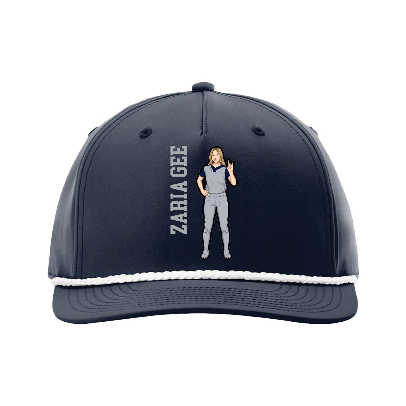 Five-Panel Classic Rope Cap — Name Vertical in Navy