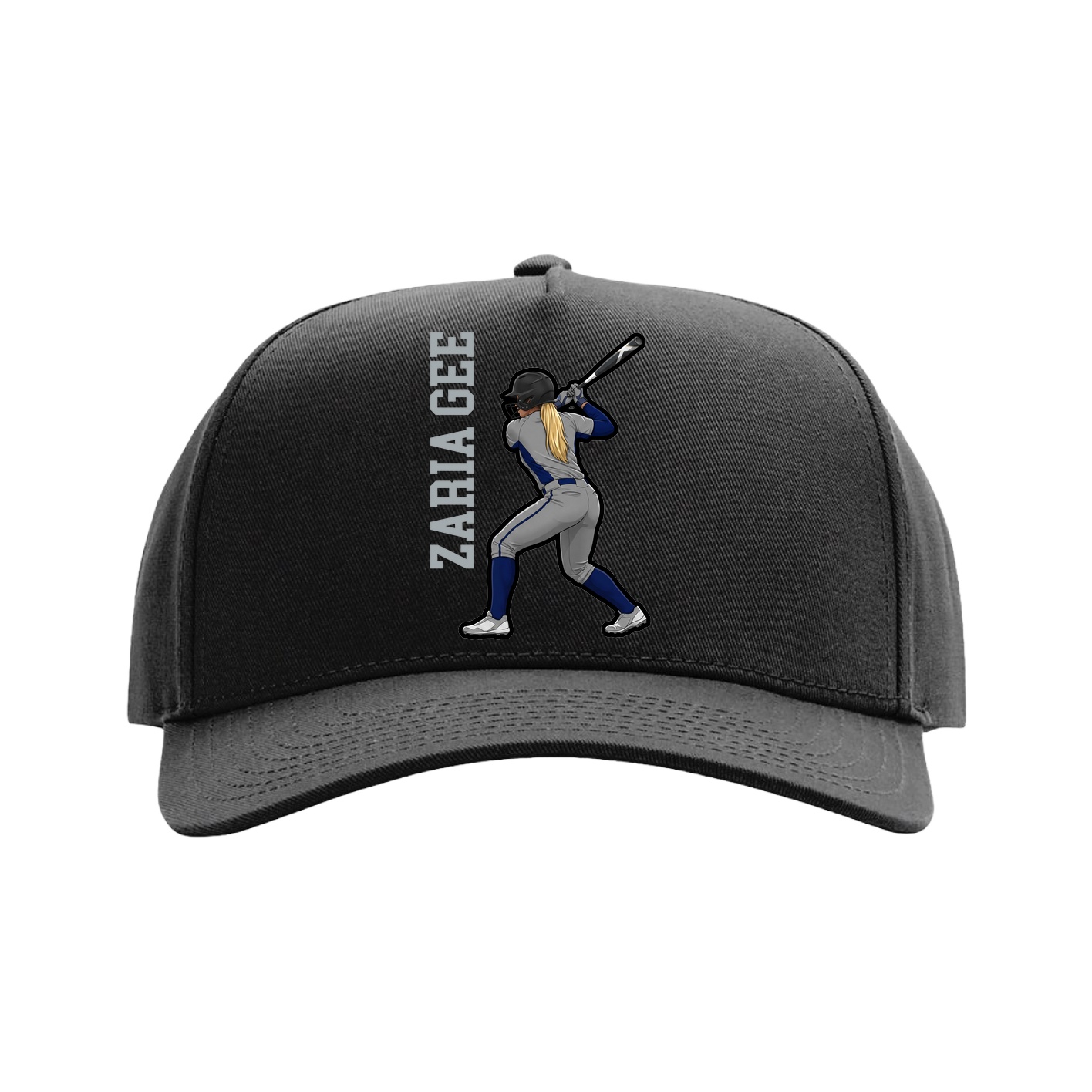 Full Fabric Five-Panel Champ Cap — Name Vertical in Black