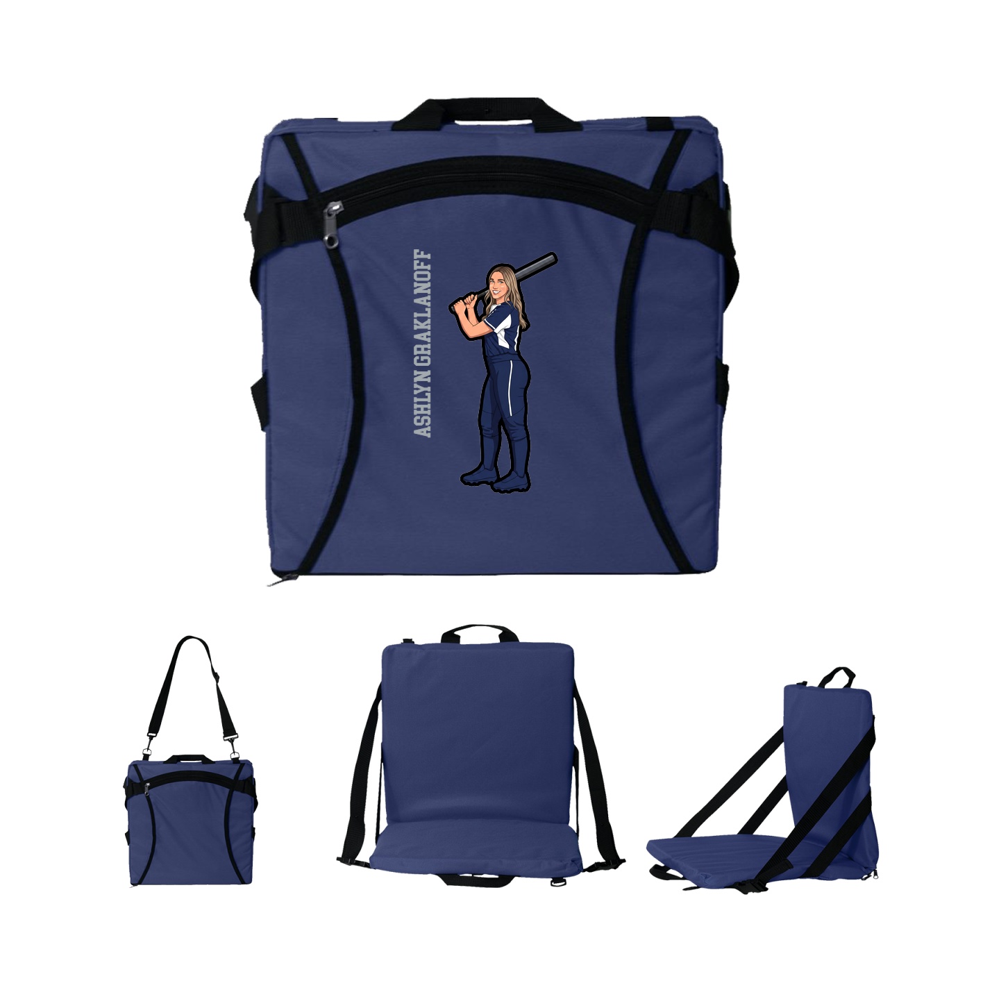 Folding Stadium Seat — Name Vertical in Navy