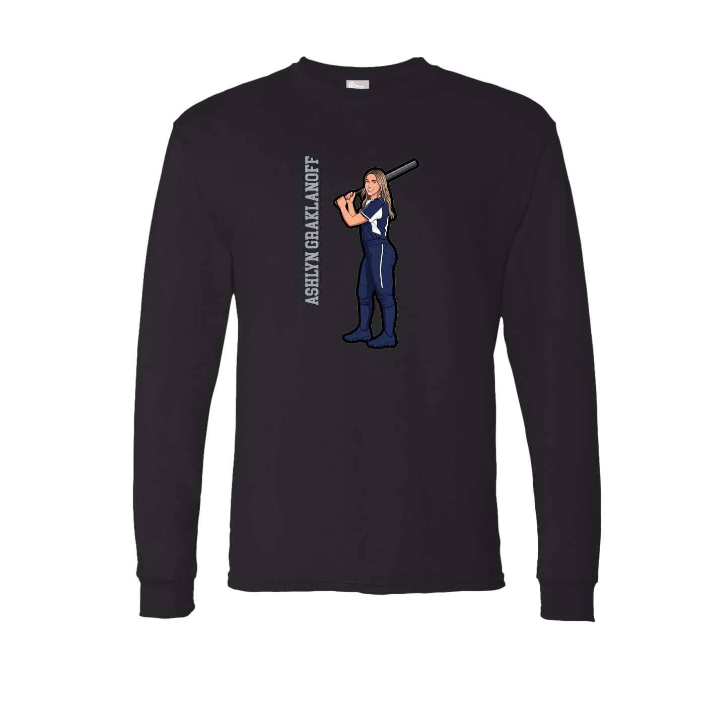 Long Sleeve Tee — Name Vertical in Black