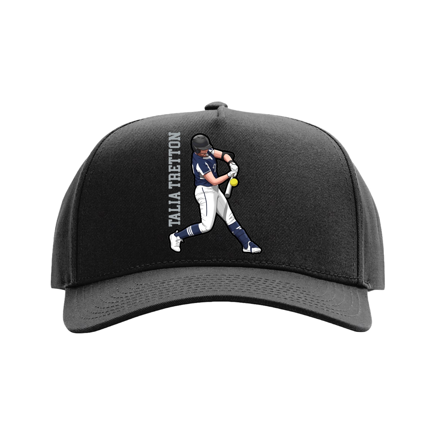 Full Fabric Five-Panel Champ Cap — Name Vertical in Black