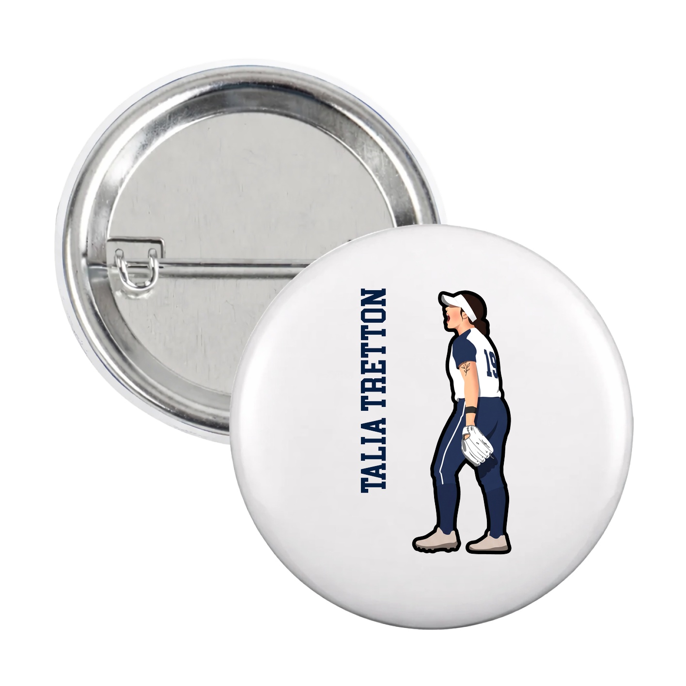 Game Day Button — Name Vertical in White