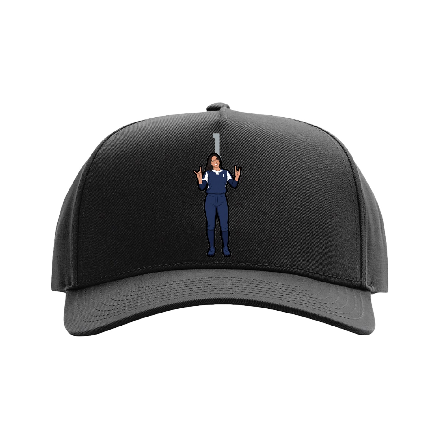 Full Fabric Five-Panel Champ Cap — Number Top in Black