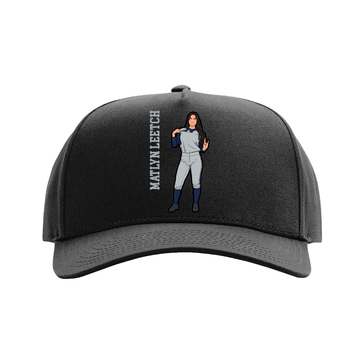Full Fabric Five-Panel Champ Cap — Name Vertical in Black