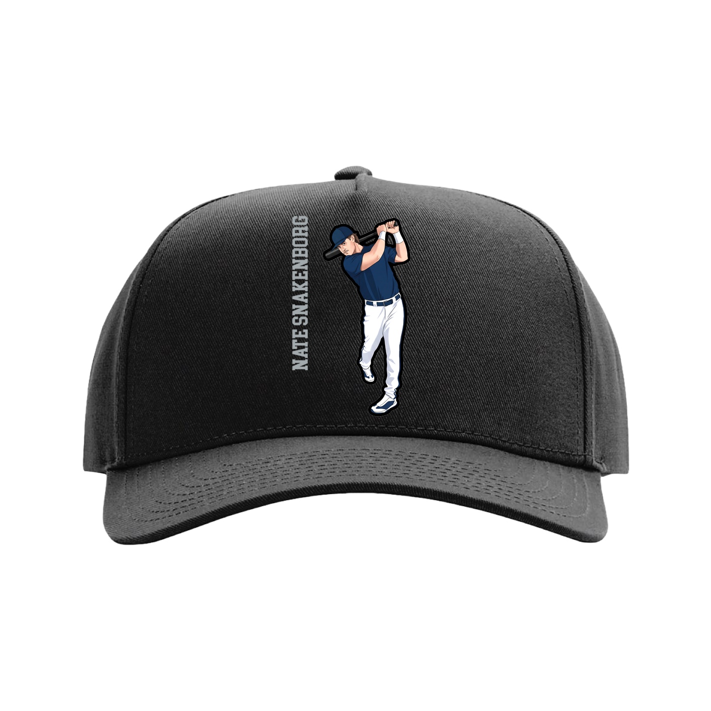 Full Fabric Five-Panel Champ Cap — Name Vertical in Black