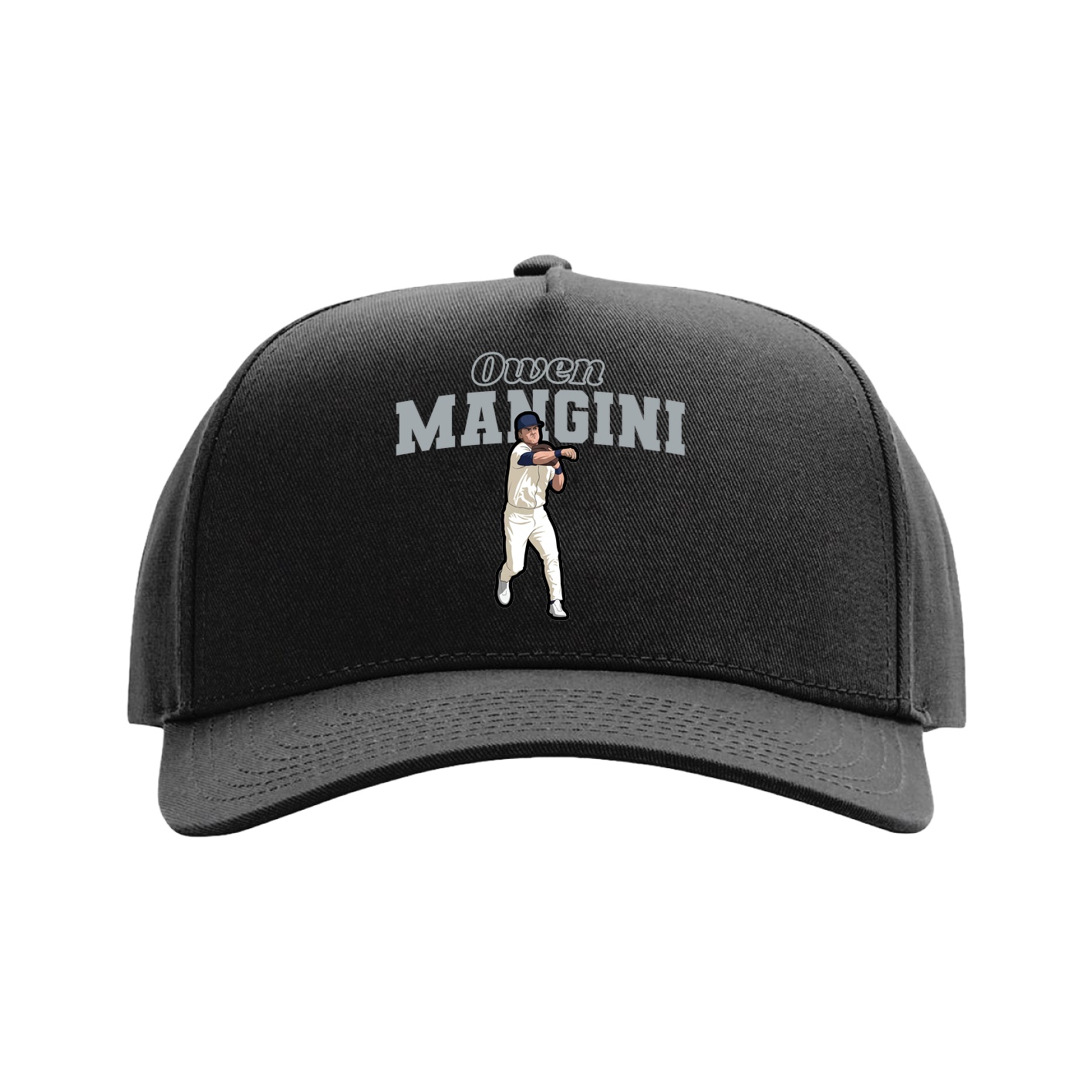 Full Fabric Five-Panel Champ Cap — Name Arch in Black