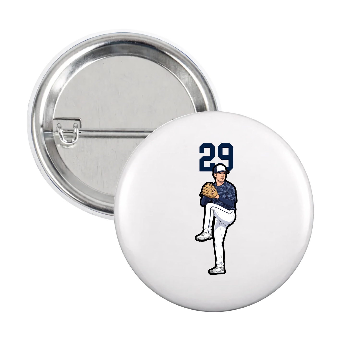 Game Day Button — Number Top in White