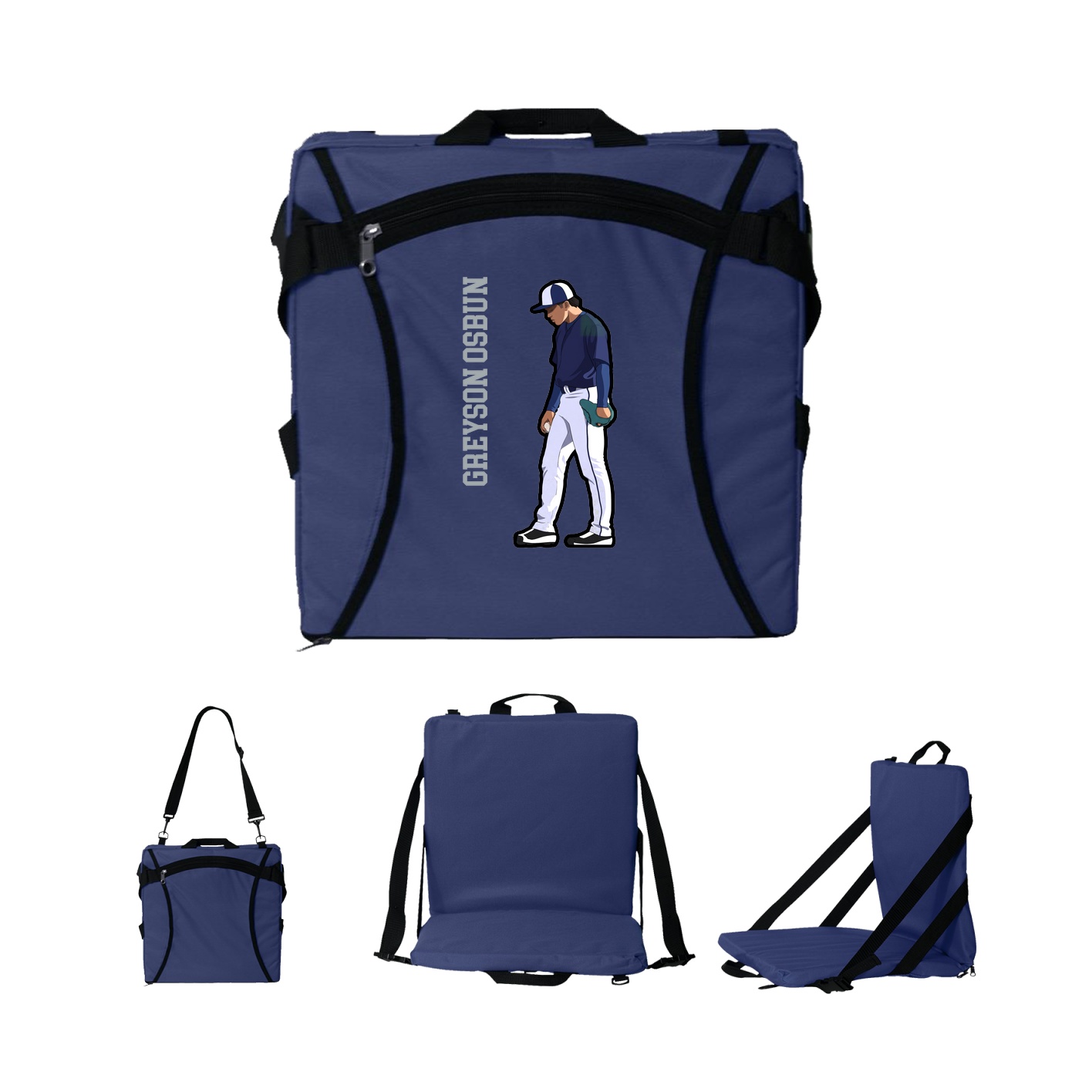 Folding Stadium Seat — Name Vertical in Navy