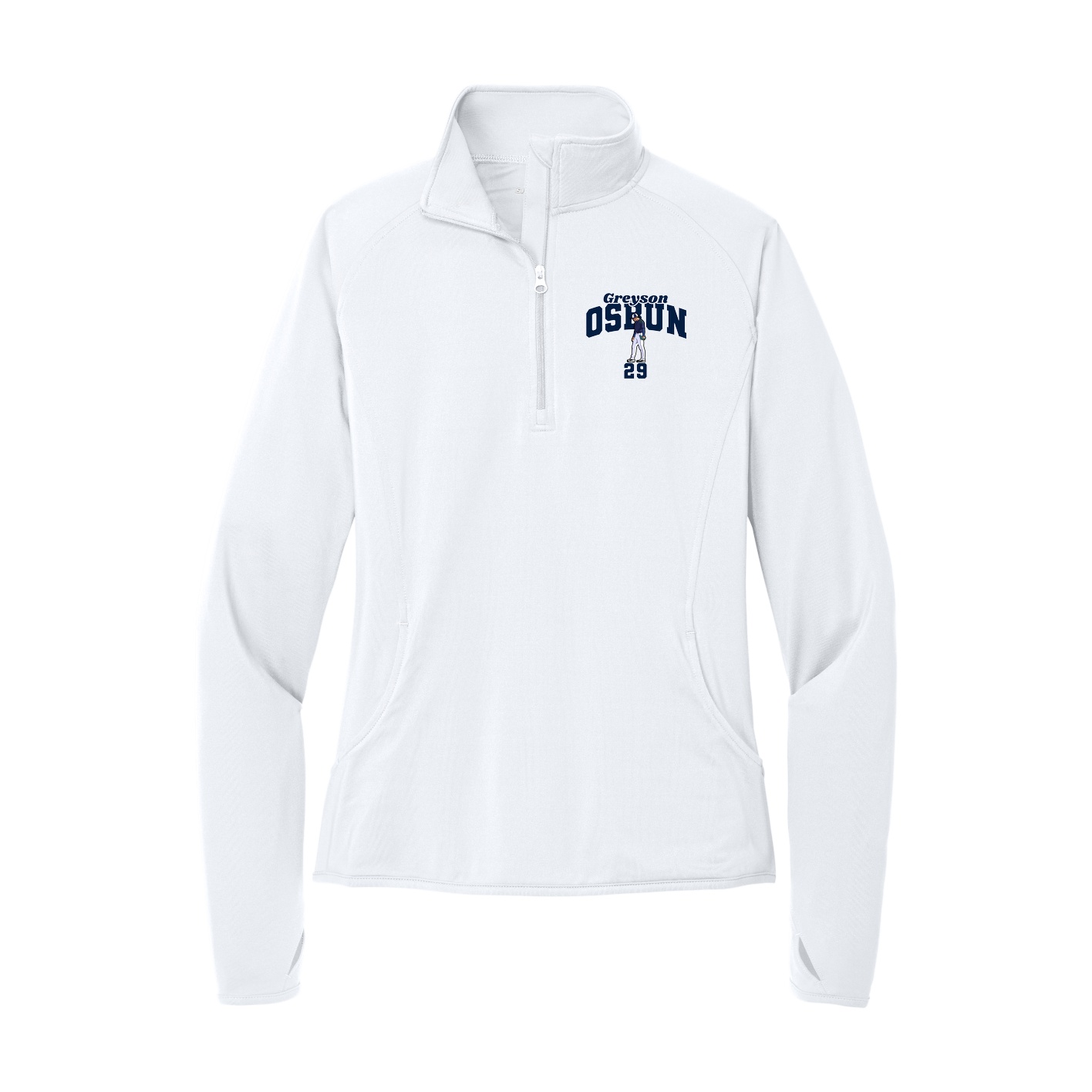 Women's Q-Zip Pullover — Signature Arch in White